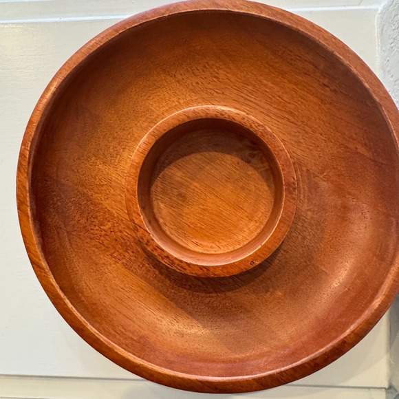 Vintage Solid Mahogany Wood Chip and Dip‎ Bowl Tray Serve Dish Thailand